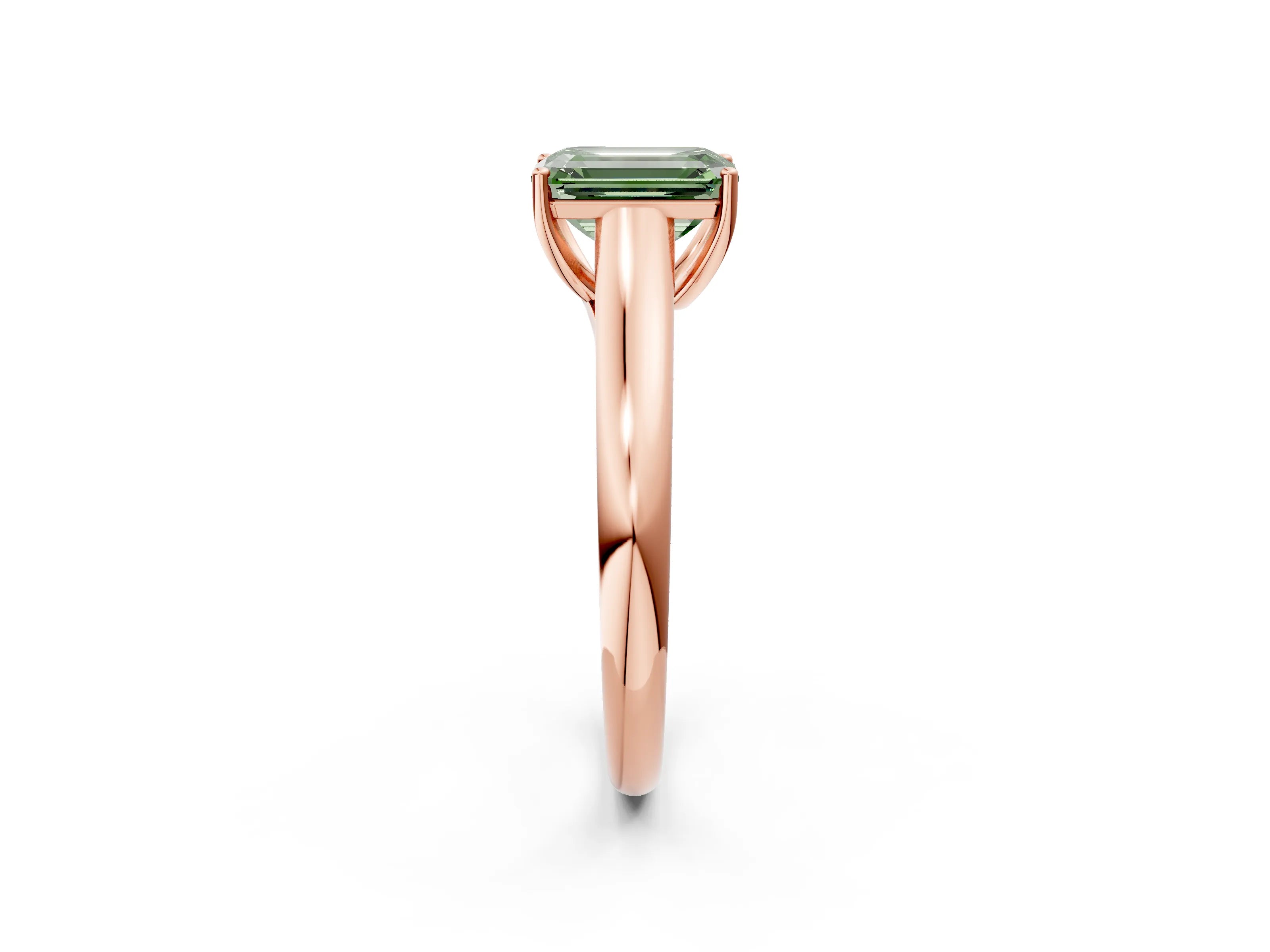 Rose gold Fancy Green Emerald Cut Solitaire Engagement Ring with Tapered Band and Four-Prong Setting_5