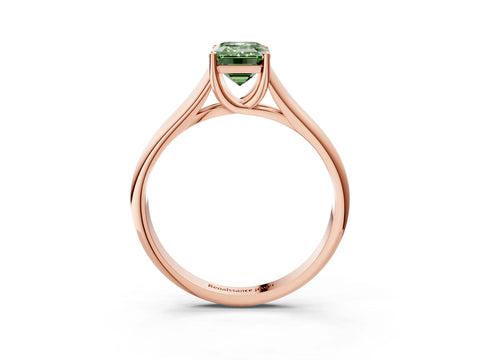 Rose gold Fancy Green Emerald Cut Solitaire Engagement Ring with Tapered Band and Four-Prong Setting_6