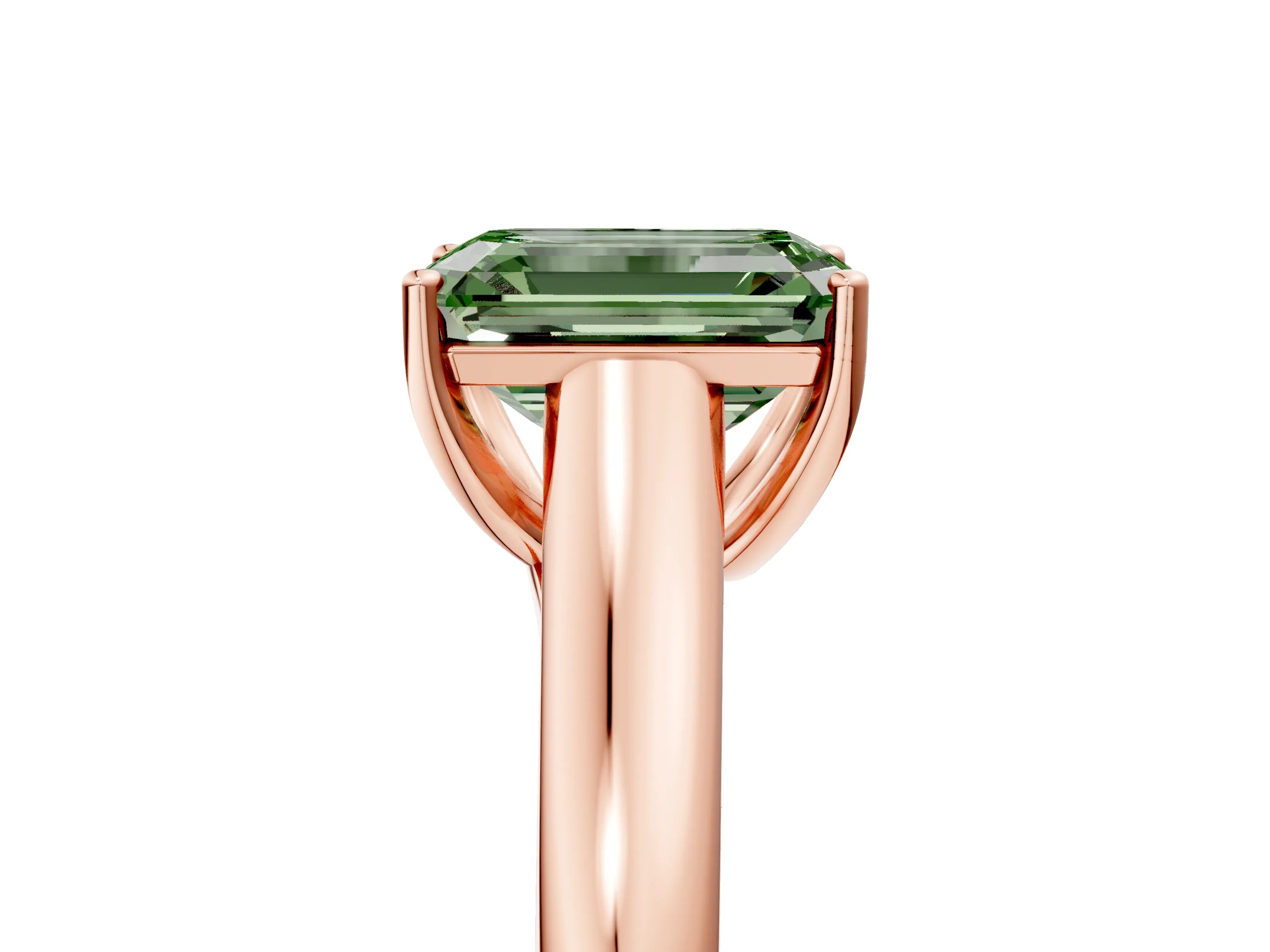Rose gold Fancy Green Emerald Cut Solitaire Engagement Ring with Tapered Band and Four-Prong Setting_8