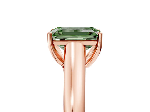 Rose gold Fancy Green Emerald Cut Solitaire Engagement Ring with Tapered Band and Four-Prong Setting_8