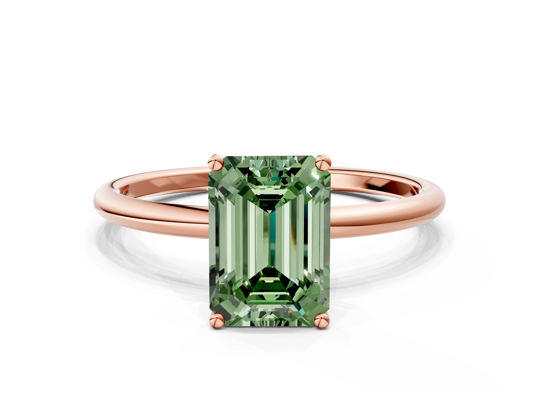 Rose gold Fancy Green Emerald  Cut Solitaire Engagement Ring with Thin Band and Four-Prong Setting_3