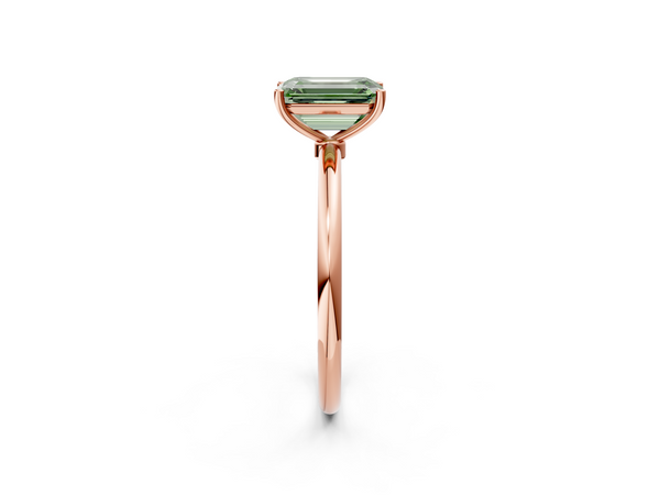 Rose gold Fancy Green Emerald  Cut Solitaire Engagement Ring with Thin Band and Four-Prong Setting