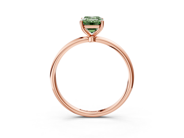 Rose gold Fancy Green Emerald  Cut Solitaire Engagement Ring with Thin Band and Four-Prong Setting