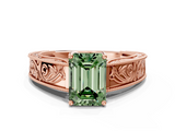 Rose gold Fancy Green Emerald  Cut Solitaire Engraved Band with Four-Prong Setting_79