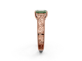 Rose gold Fancy Green Emerald  Cut Solitaire Engraved Band with Four-Prong Setting_81