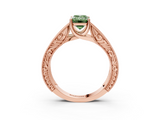 Rose gold Fancy Green Emerald  Cut Solitaire Engraved Band with Four-Prong Setting_82