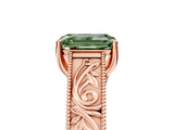 Rose gold Fancy Green Emerald  Cut Solitaire Engraved Band with Four-Prong Setting_84