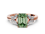 Rose gold Fancy Green Emerald  Cut Solitaire Floral Diamond Ring with Four-Prong Setting_36