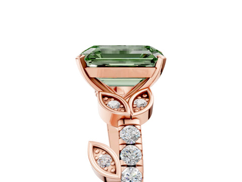 Rose gold Fancy Green Emerald Cut Solitaire Leaf-Inspired Diamond Ring with Pavé Band and Four-Prong Setting_5