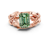 Rose gold Fancy Green Emerald Cut Solitaire Leaf-Inspired Engagement Ring with Prong Setting_12