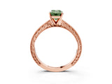 Rose gold Fancy Green Emerald Cut Solitaire Milgrain Engraved Band with Four-Prong Setting_3