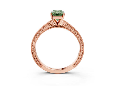 Rose gold Fancy Green Emerald Cut Solitaire Milgrain Engraved Band with Four-Prong Setting_3