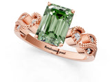 Rose gold Fancy Green Emerald Cut Solitaire Milgrain Leaf Band with Prong Setting_1