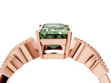 Rose gold Fancy Green Emerald Cut Solitaire Milgrain Leaf Band with Prong Setting_4