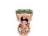 Rose gold Fancy Green Emerald Cut Solitaire Milgrain Leaf Band with Prong Setting_5