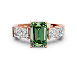 Rose gold Fancy Green Emerald Cut Solitaire Princess Side Stone Engraved Band Prong Setting Ring