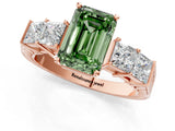 Rose gold Fancy Green Emerald Cut Solitaire Princess Side Stone Engraved Band Prong Setting Ring_1