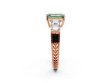 Rose gold Fancy Green Emerald Cut Solitaire Princess Side Stone Engraved Band Prong Setting Ring_2