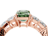 Rose gold Fancy Green Emerald Cut Solitaire Princess Side Stone Engraved Band Prong Setting Ring_4