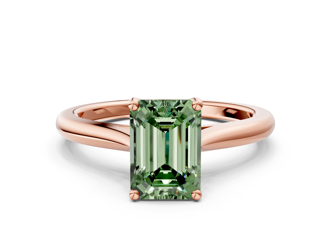 Rose gold Fancy Green Emerald  Cut Solitaire Ring with Cathedral Band and Four-Prong Setting_55