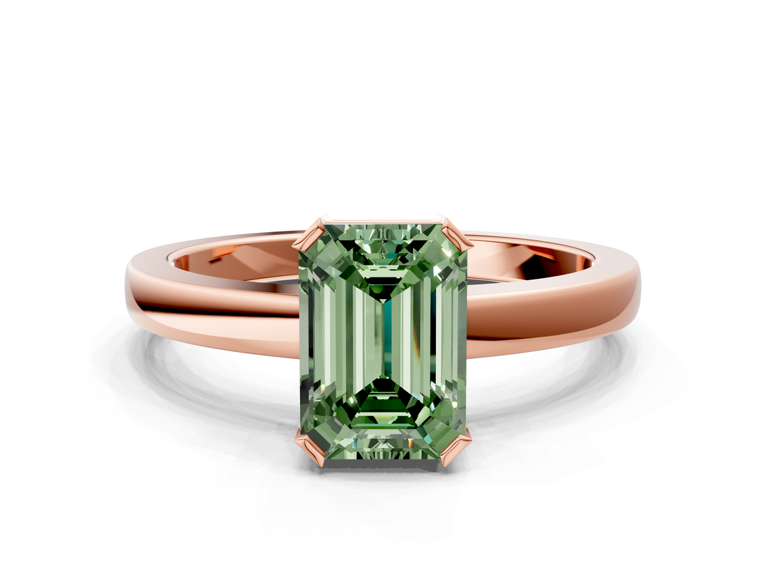 Rose gold Fancy Green Emerald  Cut Solitaire Ring with Four-Prong Setting and Classic Band_42