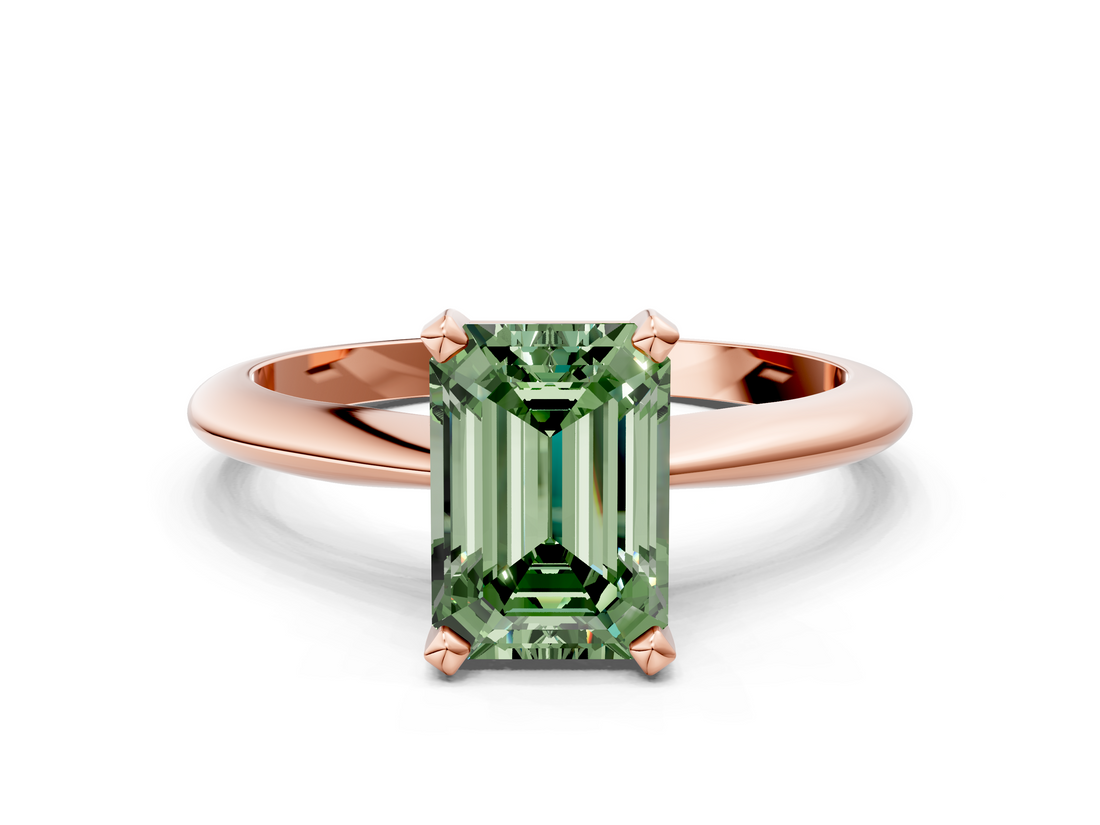 Rose gold Fancy Green Emerald  Cut Solitaire Ring with Four-Prong Setting on a Classic Band_47