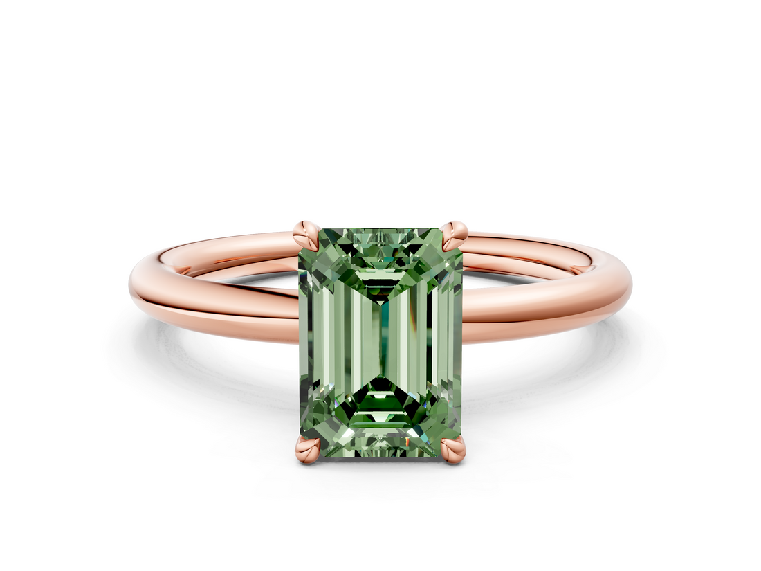 Rose gold Fancy Green Emerald  Cut Solitaire Ring with Thin Band and Four-Prong Setting_16
