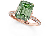 Rose gold Fancy Green Emerald Cut Solitaire Split Shank Pave Diamond Engagement Ring with Four-Prong Setting_1