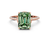 Rose gold Fancy Green Emerald Cut Solitaire Split Shank Pave Diamond Engagement Ring with Four-Prong Setting_24
