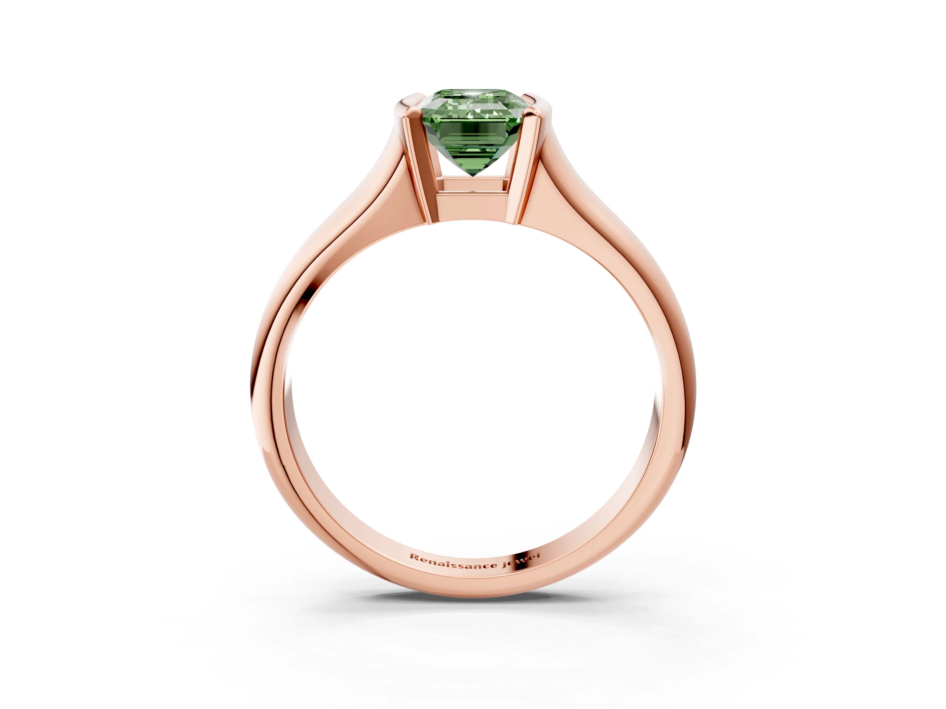 Rose gold Fancy Green Emerald Cut Solitaire Tension Set Diamond Ring with Split Shank Band_3