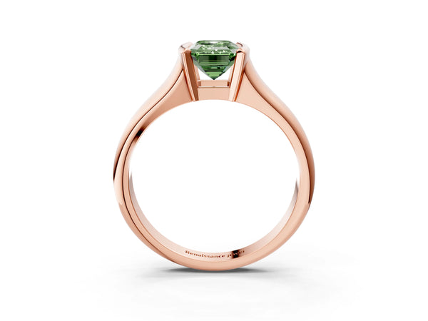 Rose Gold Emerald Cut Tension Style Solitaire Engagement Ring Setting for Fancy Green Center