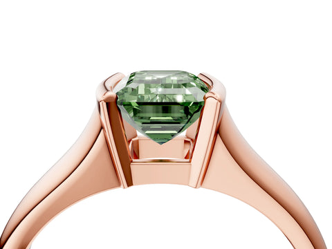 Rose gold Fancy Green Emerald Cut Solitaire Tension Set Diamond Ring with Split Shank Band_4