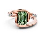 Rose gold Fancy Green Emerald Cut Solitaire Tension-Set Diamond Split Shank Ring