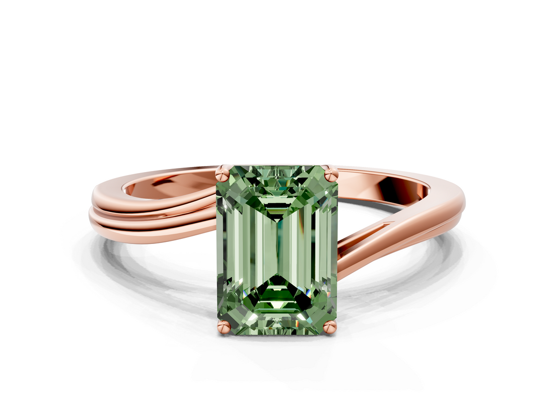 Rose gold Fancy Green Emerald  Cut Solitaire Twist Band Ring with Four-Prong Setting_20
