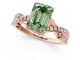 Rose gold Fancy Green Emerald Cut Solitaire Twist Pave Diamond Engagement Ring with Prong Setting_1