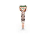 Rose gold Fancy Green Emerald Cut Solitaire Twist Pave Diamond Engagement Ring with Prong Setting_2