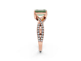 Rose gold Fancy Green Emerald Cut Solitaire Twist Pave Diamond Engagement Ring with Prong Setting_26