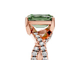 Rose gold Fancy Green Emerald Cut Solitaire Twist Pave Diamond Engagement Ring with Prong Setting_29