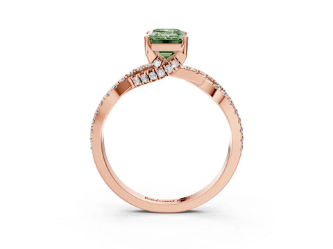 Rose gold Fancy Green Emerald Cut Solitaire Twist Pave Diamond Engagement Ring with Prong Setting_3
