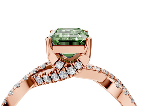 Rose gold Fancy Green Emerald Cut Solitaire Twist Pave Diamond Engagement Ring with Prong Setting_4