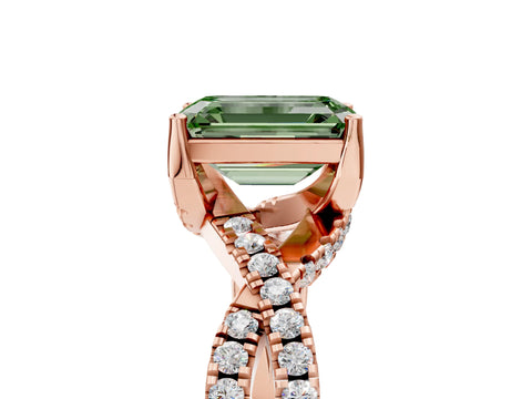 Rose gold Fancy Green Emerald Cut Solitaire Twist Pave Diamond Engagement Ring with Prong Setting_5