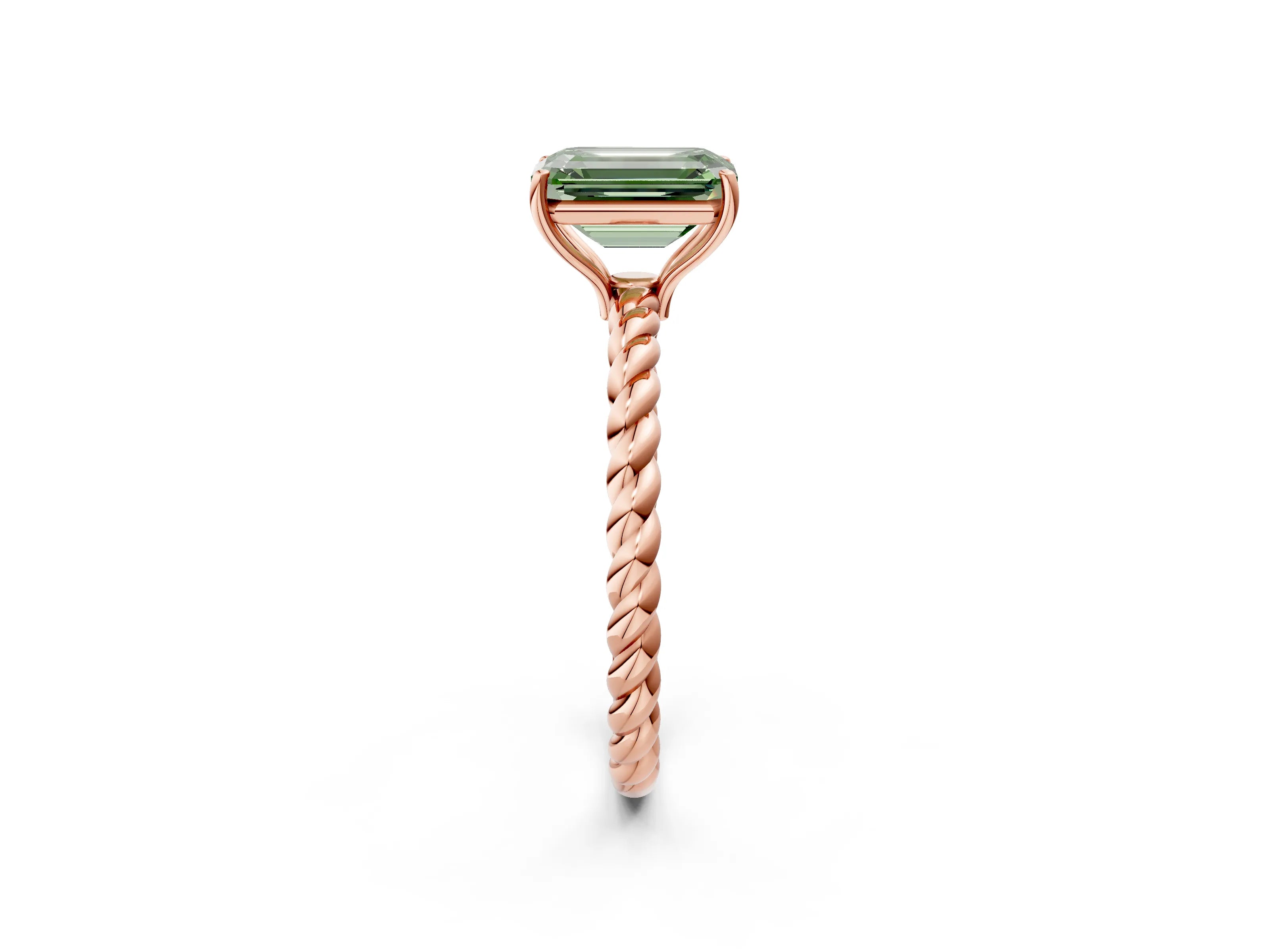Rose gold Fancy Green Emerald Cut Solitaire Twisted Band 4-Prong Ring_2