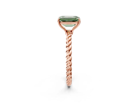 Rose gold Fancy Green Emerald Cut Solitaire Twisted Band 4-Prong Ring_2