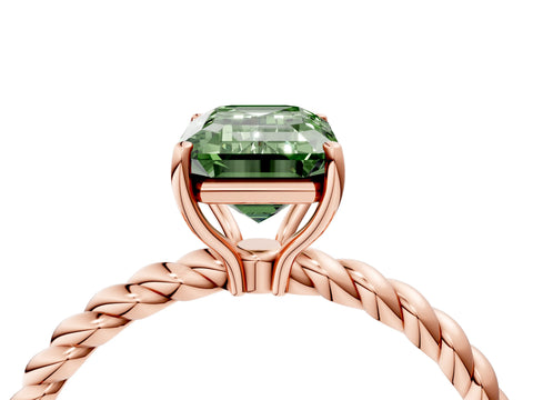 Rose gold Fancy Green Emerald Cut Solitaire Twisted Band 4-Prong Ring_4
