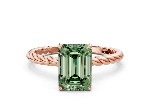 Rose gold Fancy Green Emerald Cut Solitaire Twisted Band 4-Prong Ring