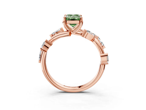 Rose gold Fancy Green Emerald Cut Solitaire Twisted Band Marquise Accent Prong Setting Ring_3