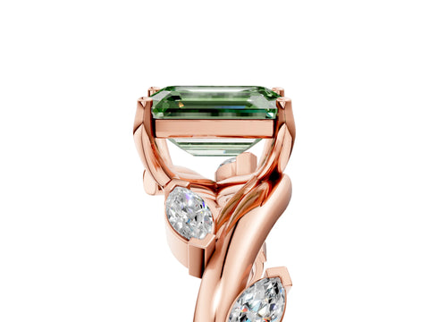 Rose gold Fancy Green Emerald Cut Solitaire Twisted Band Marquise Accent Prong Setting Ring_5