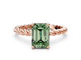 Rose gold Fancy Green Emerald  Cut Solitaire Twisted Band with Four-Prong Setting_102