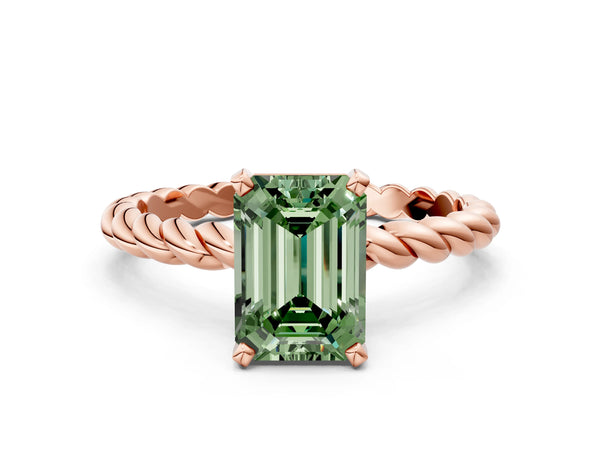 Rose gold Fancy Green Emerald  Cut Solitaire Twisted Band with Four-Prong Setting
