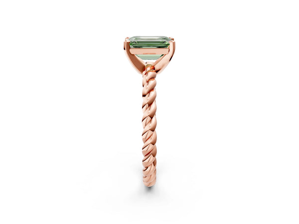 Rose gold Fancy Green Emerald  Cut Solitaire Twisted Band with Four-Prong Setting